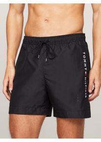 Herren Badeshorts "MEDIUM DRAWSTRING", schwarz, casual, Gr. S, Tommy Hilfiger Swimwear, unifarben, Polyester, Badehosen, mit Logostickerei