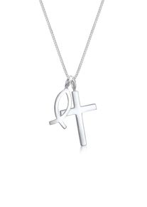 Elli Damen Kette mit Anhänger "Kreuz Fisch Symbol Religion 925 Silber", 45, ohne Stein, Silber 925 (Sterlingsilber), L: 45cm, silber, Silber 925