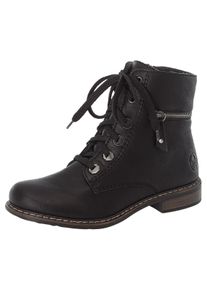 Rieker Damen Schnürboots, Gr. 39, schwarz, Lederimitat, unifarben, klassisch, Schuhe, Schnürstiefelette, Blockabsatz, mit Zierreißverschluss außen