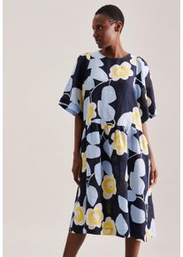 Seidensticker Damen Sommerkleid "Schwarze Rose", blau, Gr. 36, bedruckt, 100% Leinen, Kleider, Kurzarm Rundhals Druck