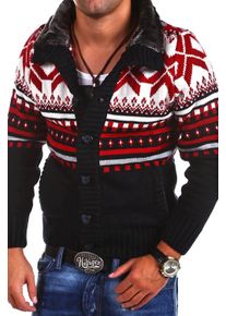 behype Herren Strickjacke "CRSM", blau, Gr. S, unifarben, 100% Polyacryl, Strickjacken, mit modischem Norweger-Muster