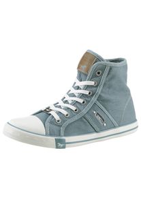 Mustang Shoes Damen Sneaker, Gr. 44, blau, Textil, Lederimitat, sportlich, Schuhe, High Top-Sneaker, Schnürschuh mit Label in der Laufsohle