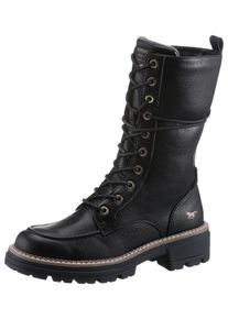 Mustang Shoes Damen Schnürstiefelette, Gr. 41, schwarz, Lederimitat, klassisch, Schuhe, Reißverschluss-Boots, Schnürboots, Kurz-Stiefel mit