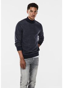 Street One MEN Herren Rollkragenpullover, blau, casual, Gr. XL, unifarben, Web, 100% Baumwolle, Pullover, in Melange Optik