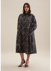 Seidensticker Damen Sommerkleid "Schwarze Rose", blau, Gr. 48, bedruckt, 100% Baumwolle, Kleider, Langarm Kragen Druck