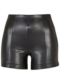 Urban Classics Damen Stoffhose "Urban Classics Damen Ladies Synthetic Leather Shorts", schwarz, Gr. M, unifarben, 93% Polyester, 7% Elasthan, Hosen