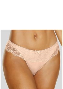 Lascana Damen String, Gr. 32, braun, Obermaterial: 85% Polyamid, 15% Elasthan, Unterhosen, mit breitem Bund aus blumiger Spitze, Dessous