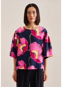 Seidensticker Damen Shirtbluse "Schwarze Rose", blau, Gr. 36, geblümt, 100% Leinen, Blusen, Kurzarm Rundhals Floral