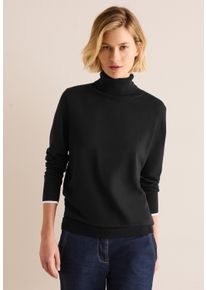 Cecil Damen Rollkragenpullover, schwarz, Basic, Gr. XS, kontrastfarbene Details, Web, Stoff, 60% Baumwolle, 40% Viskose, Pullover, aus Baumwolle mit