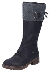 Rieker Damen Winterstiefel, Gr. 41, schwarz, Nubuklederimitat, Filz, klassisch, Schuhe, Langschaftstiefel mit wasserabweisender RiekerTEX-Membran