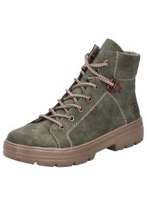 Rieker Damen Schnürboots, Gr. 36, grün, Lederimitat, used, modisch, Schuhe, Stiefelette, Plateausohle, Kontrastnaht, mit Innenreißverschluss
