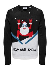 Only & Sons ONLY & SONS Herren Strickpullover "ONSXMAS REG 5 PLACEMENT CREW KNIT", schwarz, festlich, Gr. M, gemustert, Strick, Obermaterial: 100% Polyacryl,