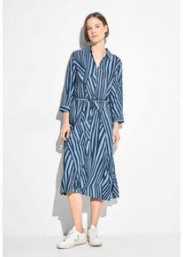 Cecil Damen Midikleid, blau, casual, Gr. XXL, gestreift, Stoff, 100% Viskose, Kleider, mit Bindegürtel zum Taillieren