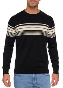 INDICODE Herren Rundhalspullover "INPorcenak", schwarz, modisch, Gr. L, gestreift, Strick, Obermaterial: 100% Baumwolle, Pullover