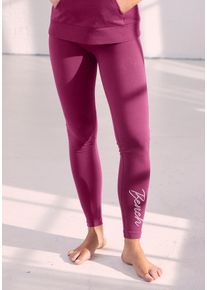 Damen Leggings, BENCH. LOUNGEWEAR, Gr. 32, lila, Single Jersey, Obermaterial: 95% Baumwolle, 5% Elasthan, unifarben, bestickt, Basic, Hosen, mit