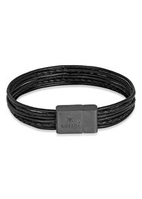 Kuzzoi Herren Armband "Leder 6-reihig Magnet Basic 925 Silber oxidiert", 23cm, ohne Stein, Silber 925 (Sterlingsilber), schwarz, Silber 925