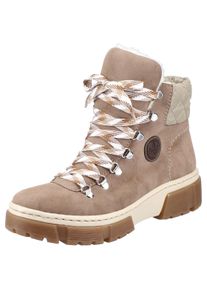 Rieker Damen Winterboots, Gr. 36, beige, Lederimitat, Textil, sportlich, Schuhe, Winterstiefelette, Schnürboots, Plateau, mit Warmfutter-Ausstattung