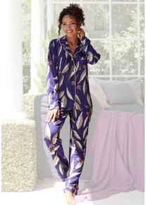 Lascana Damen Pyjama, Gr. 32, lila, Single Jersey, Obermaterial: 50% Baumwolle, 50% Modal, gemustert, mehrfarbig, modisch, Homewear-Sets, im