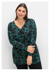 sheego Damen Langarmshirt "Große Größen", grün, feminin, Gr. 46, gemustert, Obermaterial: 95% Viskose, 5% Elasthan, Shirts, mit Blumendruck und