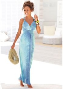 Lascana Damen Maxikleid, blau, Gr. 46, Jersey, Obermaterial: 100% Viskose, Kleider, mit Batikdruck und verstellbarem Ausschitt, Sommerkleid,
