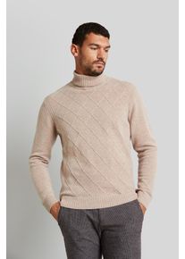 Bugatti Herren Rollkragenpullover, beige, casual, Gr. L, unifarben, 80% Wolle, 20% Polyamid, Pullover, mit 3-D-Rautenmuster