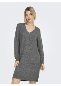 Jacqueline de Yong JDY Damen Strickkleid "JDYELANORA L/S V-NECK DRESS KNT NOOS", grau, modisch, Gr. S, meliert, unifarben, Feinstrick, Obermaterial: 74% Polyacryl, 20%
