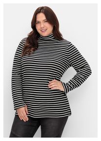 sheego Damen Rollkragenshirt "Große Größen", schwarz-weiß, casual, Gr. 48, gestreift, Obermaterial: 100% Baumwolle, Shirts, in Rippqualität