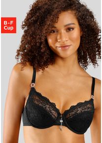 Lascana Damen Bügel-BH, Gr. 70, schwarz, Microtouch, Spitze, Obermaterial: 88% Polyamid, 12% Elasthan, feminin, BHs, mit extravagantem