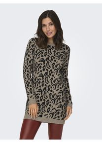 Only Damen Strickkleid "ONLJENNI LS ANIMAL DRESS EX KNT", braun, modisch, Gr. XL, gemustert, animal-print, Strick, Obermaterial: 50% Viskose, 27%
