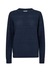 Freequent Damen Strickpullover "FQDODO", blau, casual, Gr. M, unifarben, Strick, Obermaterial: 100% Baumwolle, Pullover, mit feinster Lochstickerei