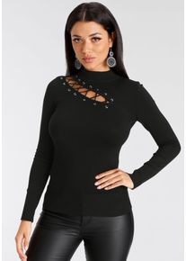 Melrose Damen Stehkragenpullover, schwarz, feminin, Gr. 36, unifarben, Feinstrick, Obermaterial: 70% Viskose, 30% Polyamid, Pullover, mit