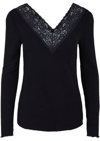 Pieces Damen Langarmshirt "PCSIRI LS TOP NOOS", schwarz, casual, Gr. M, Single Jersey, Obermaterial: 95% Viskose, 5% Elasthan, Shirts, mit