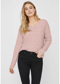 Véro Moda VERO MODA Damen V-Ausschnitt-Pullover "VMCREWLEFILE LS V-NECK BLOUSE NOOS", rosa, modisch, Gr. XS, meliert, Strick, Rippstrick, Obermaterial: 70%