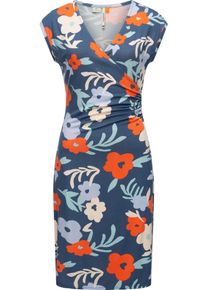 Ragwear Damen Etuikleid "Crupi Print", blau, Gr. XL, Material: 95% Viskose, 5% Elasthan, Kleider, figurbetontes Sommerkleid mit Raffung an der Taille