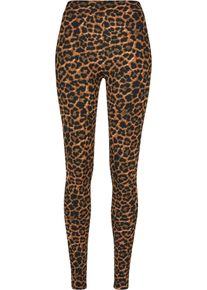 Urban Classics Damen Leggings "Urban Classics Damen Ladies Soft AOP Leggings", braun, Gr. XS, 85% Polyester, 15% Elasthan, Hosen