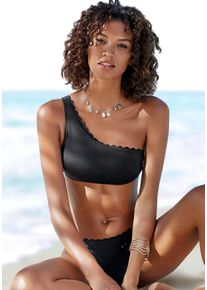 Lascana Damen Bustier-Bikini-Top "Scallop", schwarz, Gr. 34, unifarben, Microfaser, Polyamid, Bikini-Oberteile, in One-Shoulder-Form