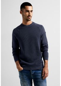 Street One MEN Herren Rundhalspullover, blau, casual, Gr. XXXL, unifarben, Web, 100% Baumwolle, Pullover, mit Rundhalsausschnitt
