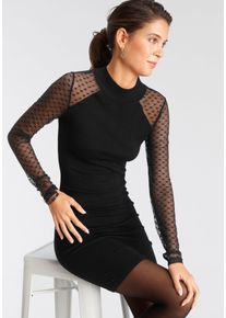 Melrose Damen Strickkleid, schwarz, feminin, Gr. 44, Feinstrick, Mesh, Obermaterial: 70% Viskose, 30% Polyamid. Spitze: 100% Polyamid, Kleider, in