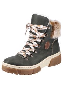 Rieker Damen Winterboots, Gr. 36, grün, Lederimitat, Textil, sportlich, Schuhe, Winterstiefelette, Schnürboots, Plateau, mit Warmfutter-Ausstattung