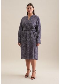 Seidensticker Damen Sommerkleid "Schwarze Rose", blau, Gr. 50, bedruckt, 100% Viskose, Kleider, Langarm Kragen Druck