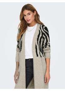 Only Damen Longstrickjacke "ONLJADE ZEBRA LS CARDIGAN CC KNT", beige, modisch, Gr. S, gemustert, Strick, Obermaterial: 81% Polyacryl, 19% Polyester,