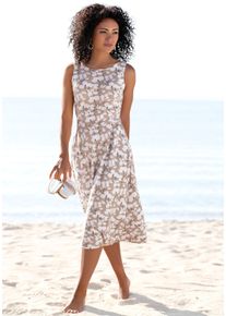 Beach Time BEACHTIME Damen Midikleid, beige, modisch, Gr. 38, bedruckt, geblümt, Jersey, Obermaterial: 70% Viskose, 25% Polyester, 5% Elasthan, Kleider, mit
