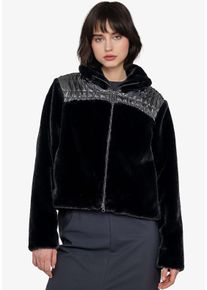 Damen Plüschjacke, schwarz, modisch, Gr. 44, Sportalm KITZBÜHEL, unifarben mit Farbeinsatz, Fellimitat, Web, Obermaterial: 100% Polyester, Jacken,