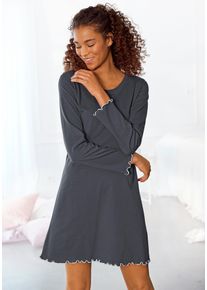 Lascana Damen Sleepshirt, Gr. 32, grau, Single Jersey, Obermaterial: 100% Baumwolle, unifarben, klassisch, Kleider, mit Wellensaum