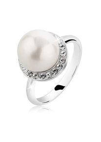 NENALINA Damen Perlenring "Muschelkern-Perle Kristalle 925 Silber", 54mm, ohne Stein, Silber 925 (Sterlingsilber), 2mm, silber, Silber 925