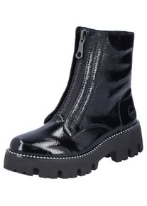 Rieker Damen Winterstiefelette, Gr. 40, schwarz, Lacklederimitat, Textil, glänzend, modisch, Schuhe, Boots, Front Reißverschluss, Profilsohle, Nieten