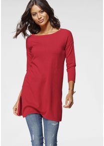 Laura Scott Damen Longpullover, rot, Basic, Gr. 42, unifarben, meliert, Feinstrick, Obermaterial: 70% Viskose, 30% Polyamid, Pullover, mit