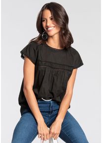 Laura Scott Damen Shirtbluse, schwarz, feminin, Gr. 34, Web, Obermaterial: 100% Baumwolle, Blusen, mit Boho-Details