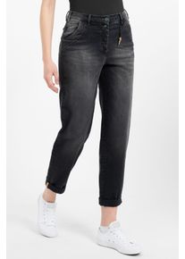 Recover Pants Damen 5-Pocket-Jeans "Dunja", schwarz, casual, Gr. 44, unifarben, 97% Baumwolle;3% Elasthan, Jeans, mit ausgefallenen Details