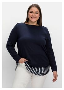 sheego Damen Langarmshirt "Große Größen", blau, casual, Gr. 40, unifarben, Obermaterial: 100% Baumwolle;Webteil: 100% Polyester, Shirts, mit Ansatz